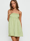 Follow the Dream Strapless Mini Dress Green Polka Dot