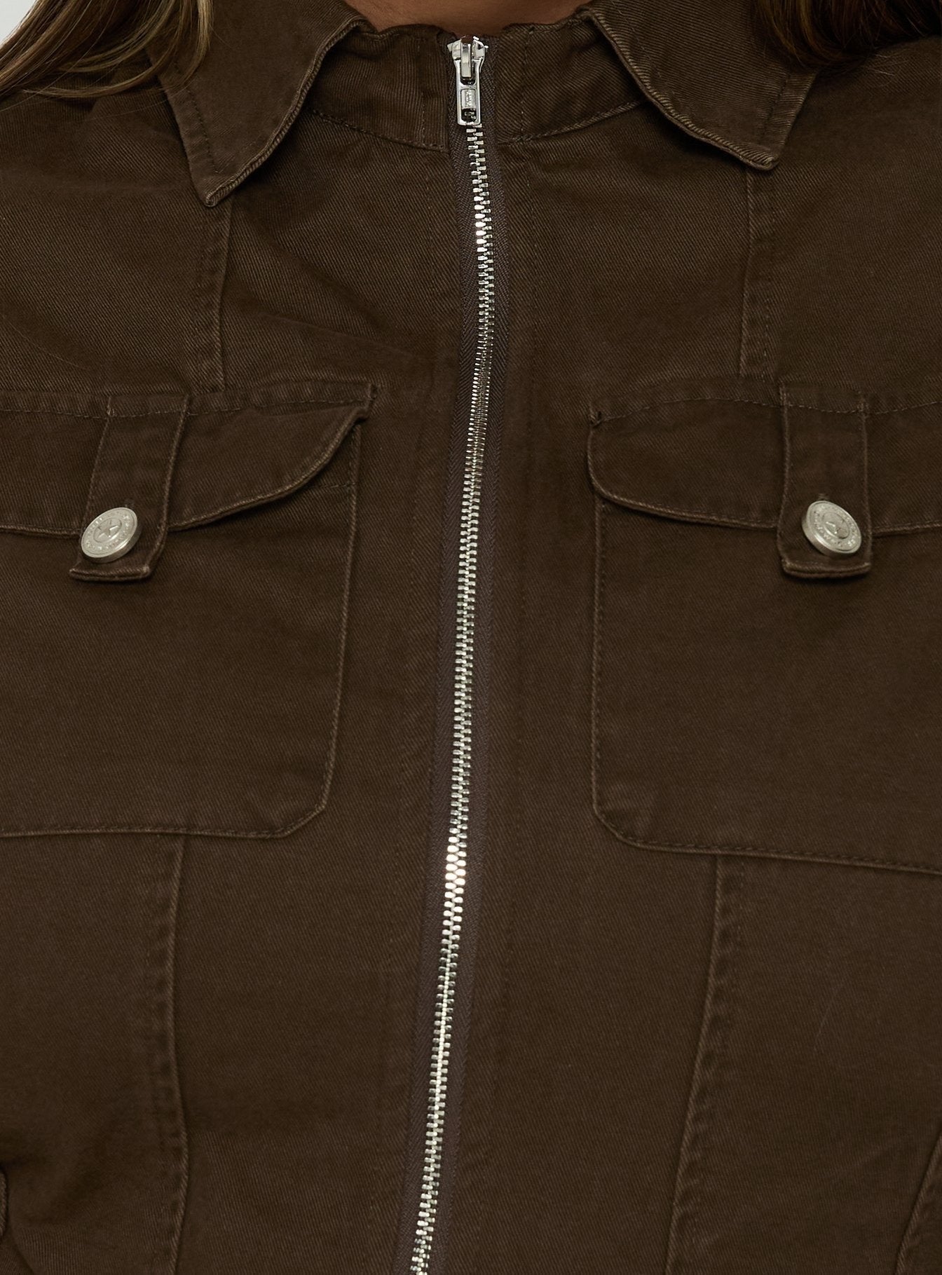 Kelehan Long Sleeve Zip Front Jacket Stonewashed Brown Curve