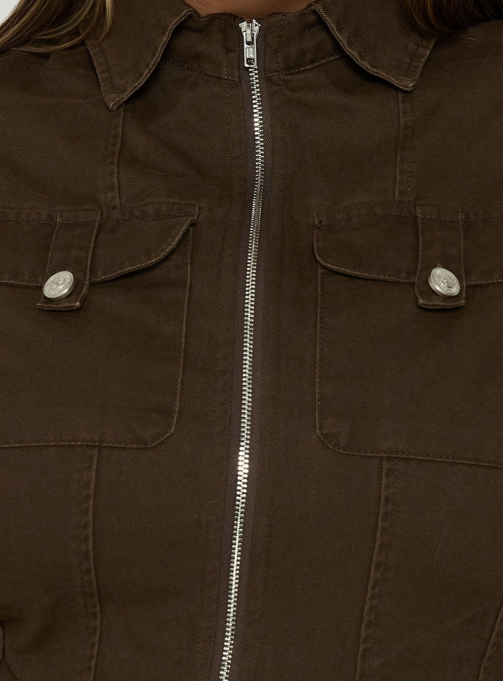 Kelehan Long Sleeve Zip Front Jacket Stonewashed Brown Curve
