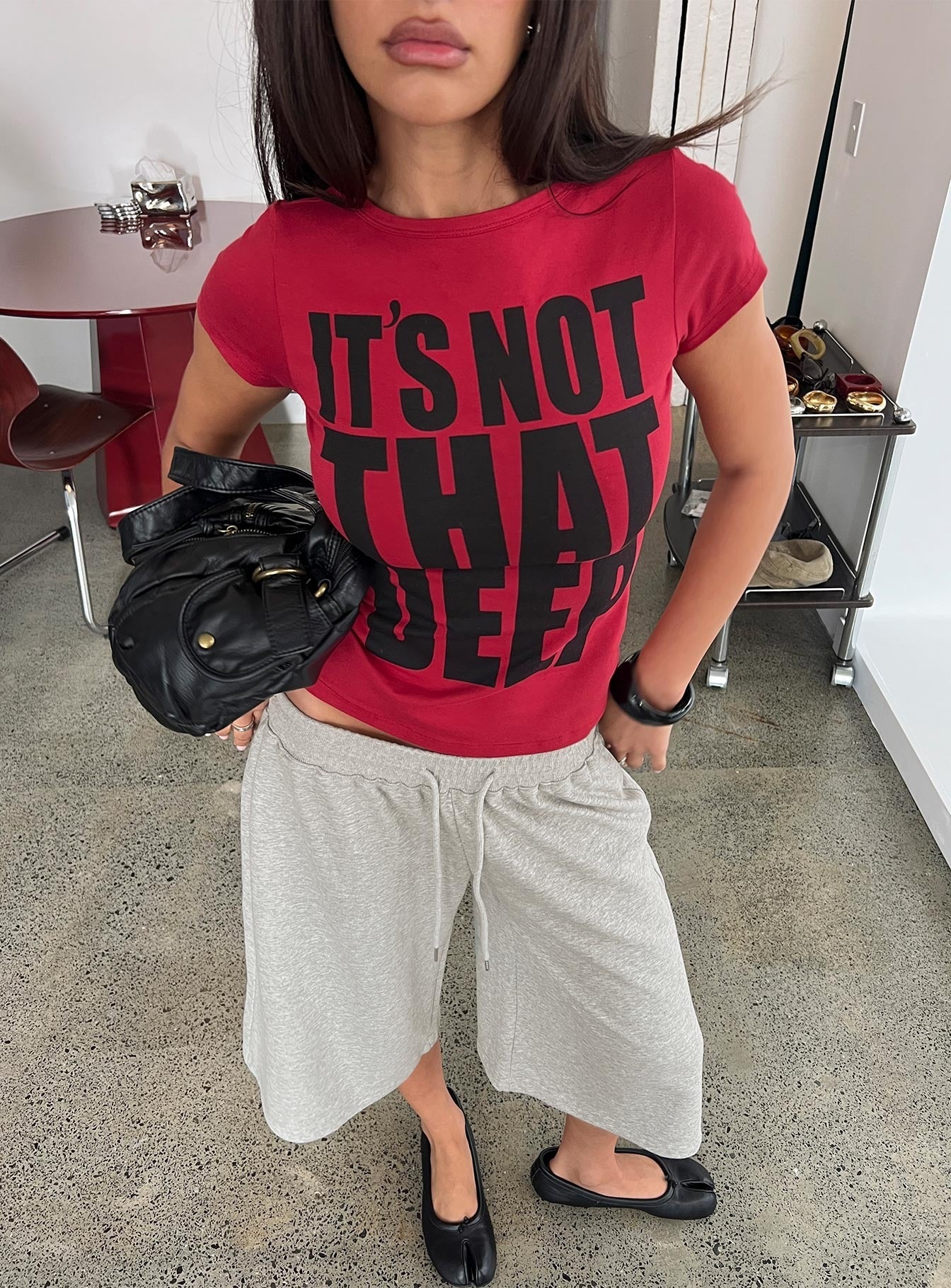 It's Not That Deep Graphic Baby Tee Red