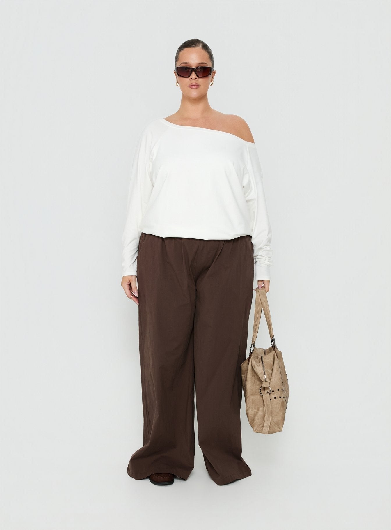 Lunea Concealed Waistband Pants Brown Curve