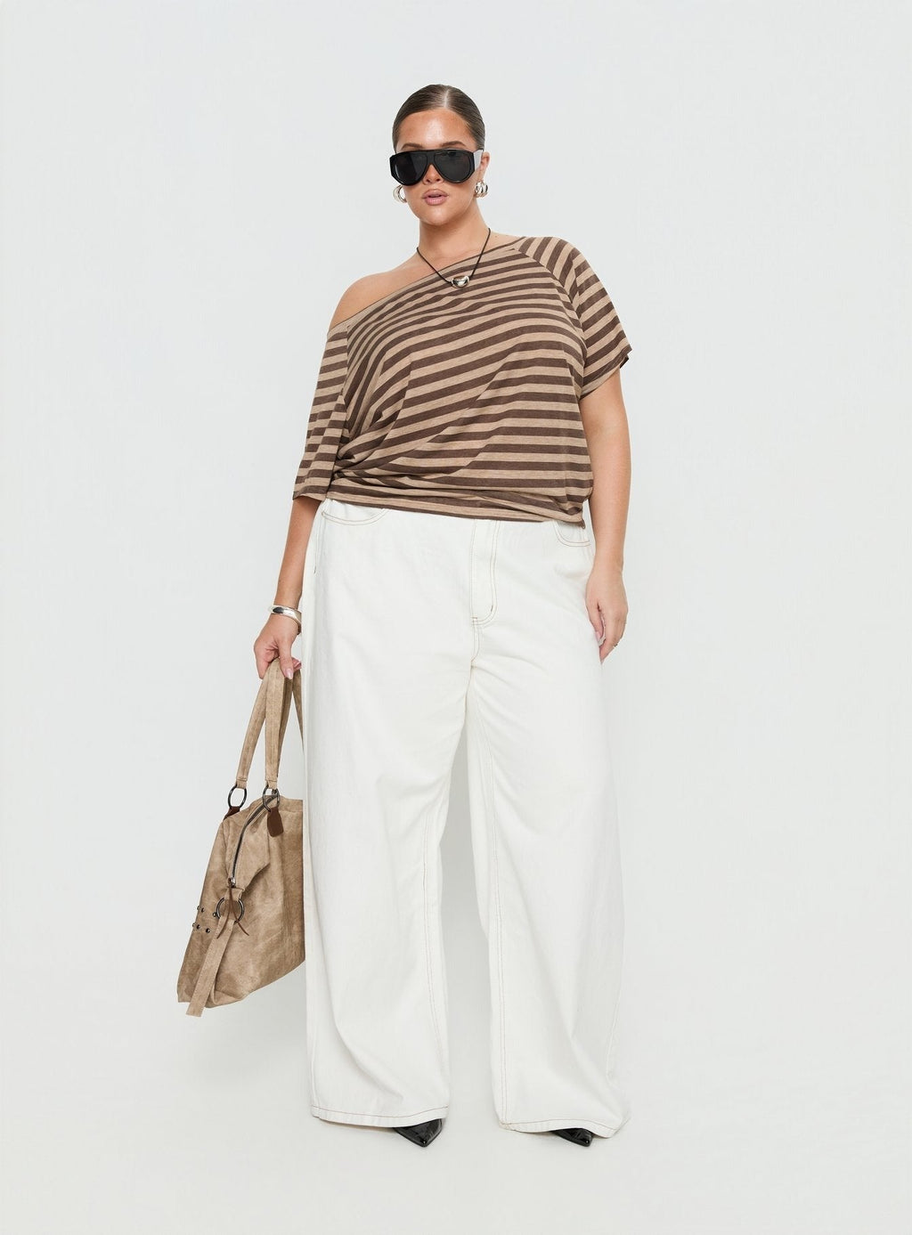 Icon Baby Off Shoulder Top Brown Stripe Curve