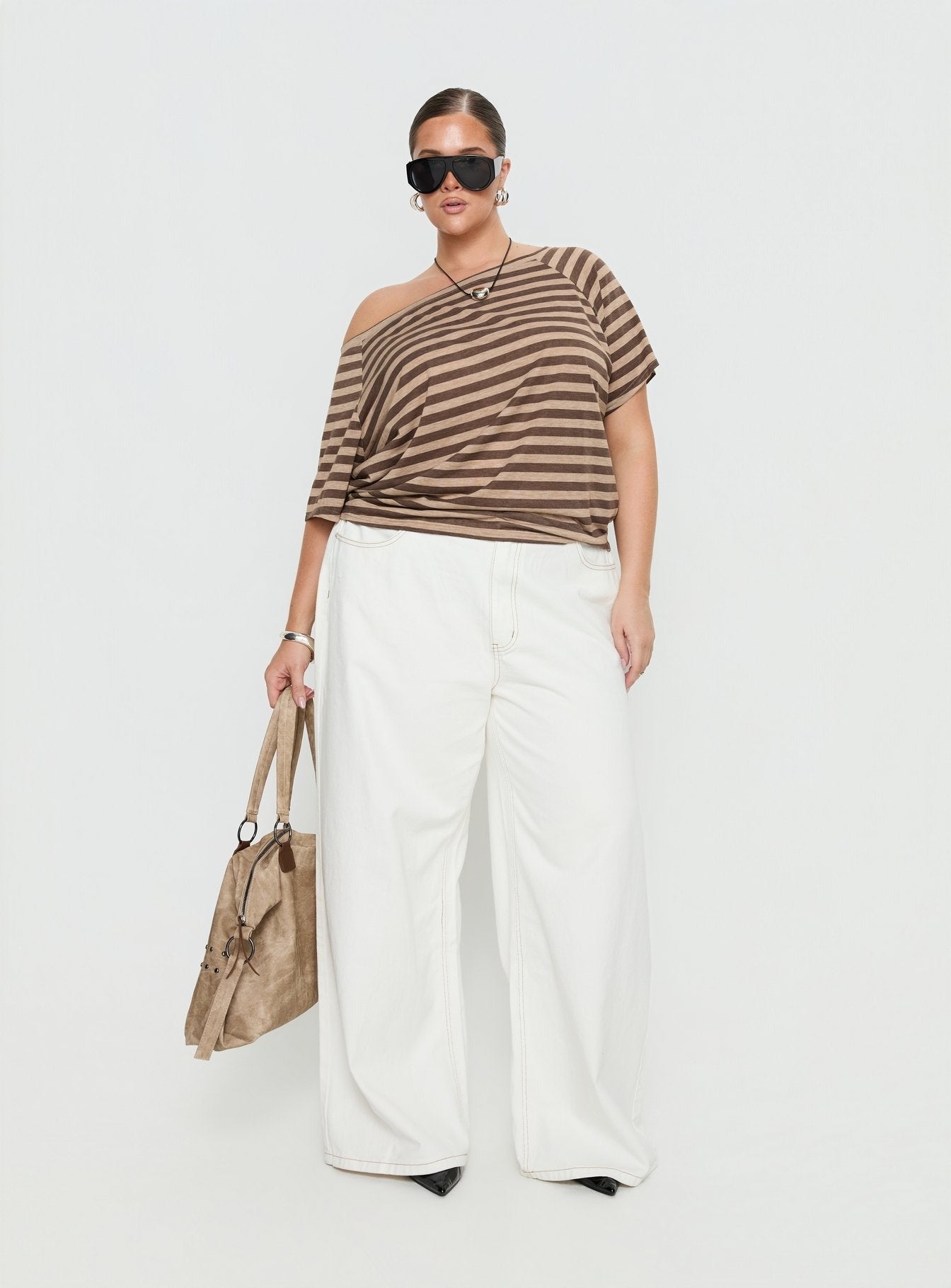 Icon Baby Off Shoulder Top Brown Stripe Curve
