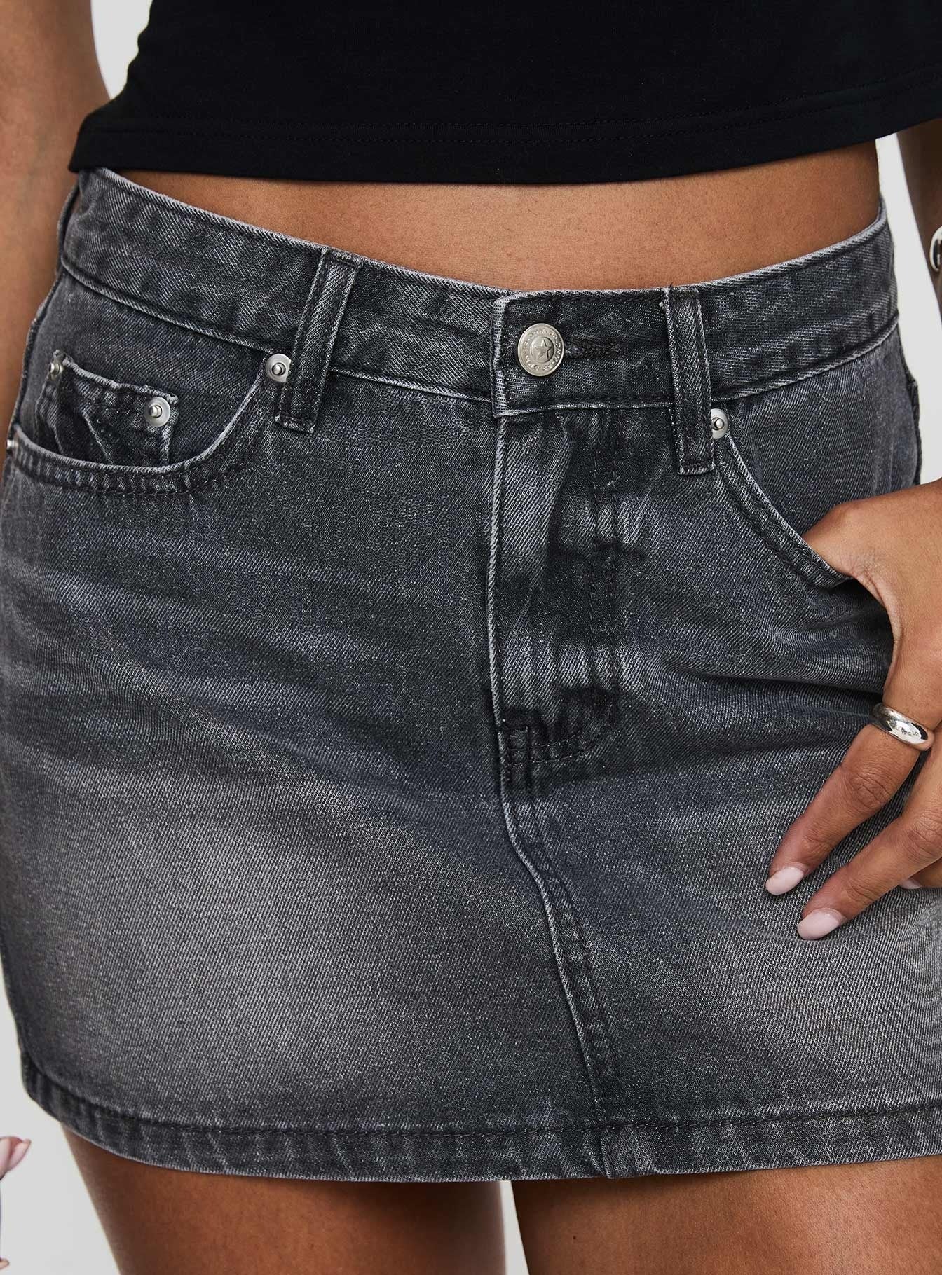 Paulette Denim Mini Skirt Grey Wash