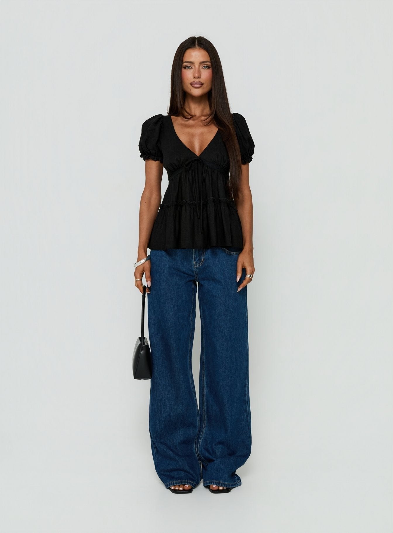 Kimberleigh Floaty Babydoll Top Black