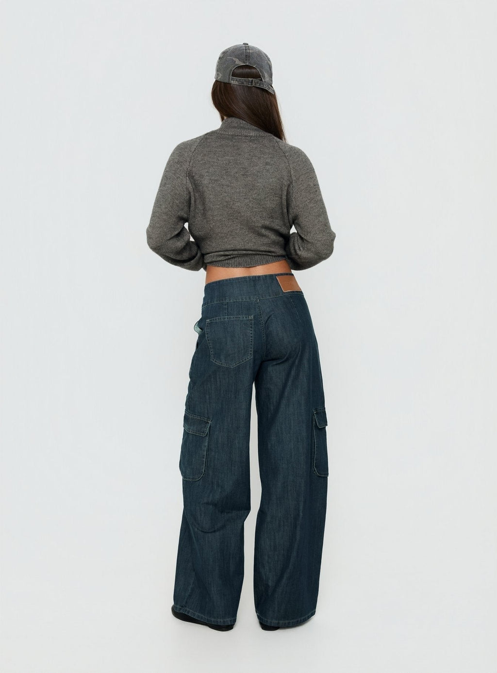 Nikoletta Mid Rise Wide Leg Cargo Jeans Dark Blue Wash