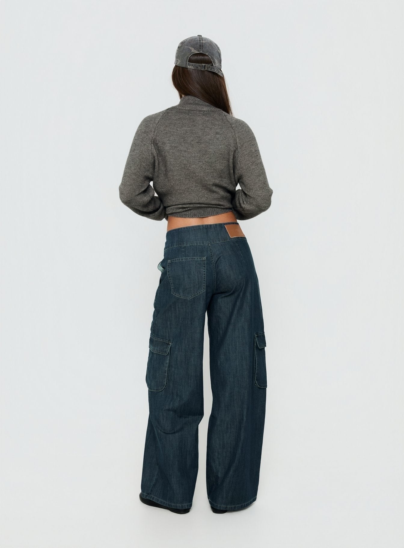 Nikoletta Mid Rise Wide Leg Cargo Jeans Dark Blue Wash