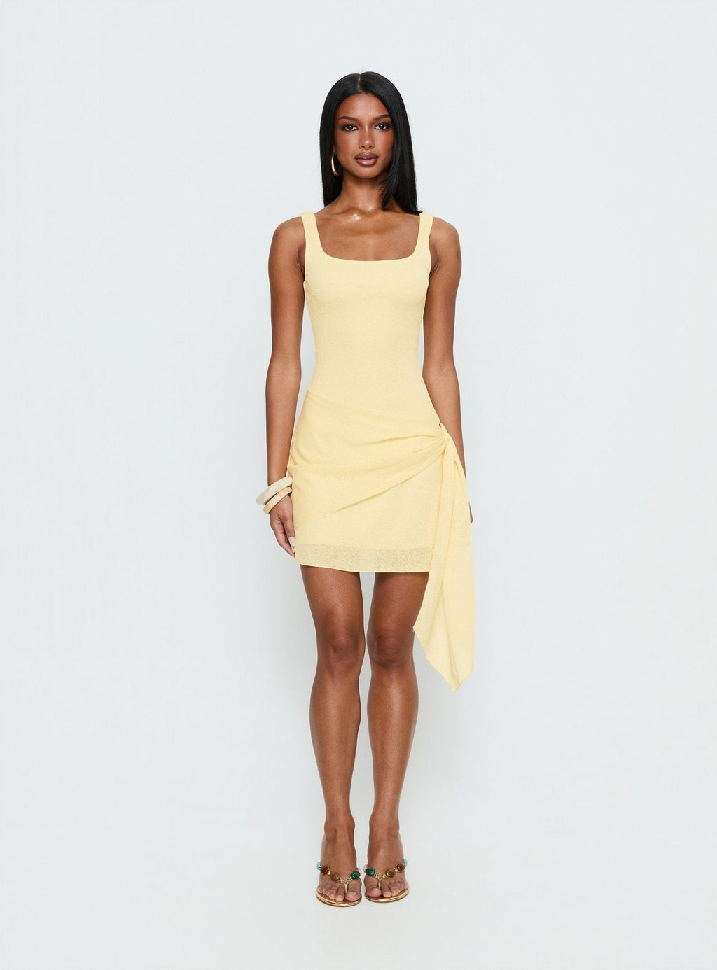 Kristoni Ruched Scarf Mini Dress Lemon Yellow