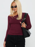 Iced Out Long Sleeve Off Shoulder Top Currant