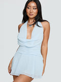 Lacinda Plunge Neck Romper Blue