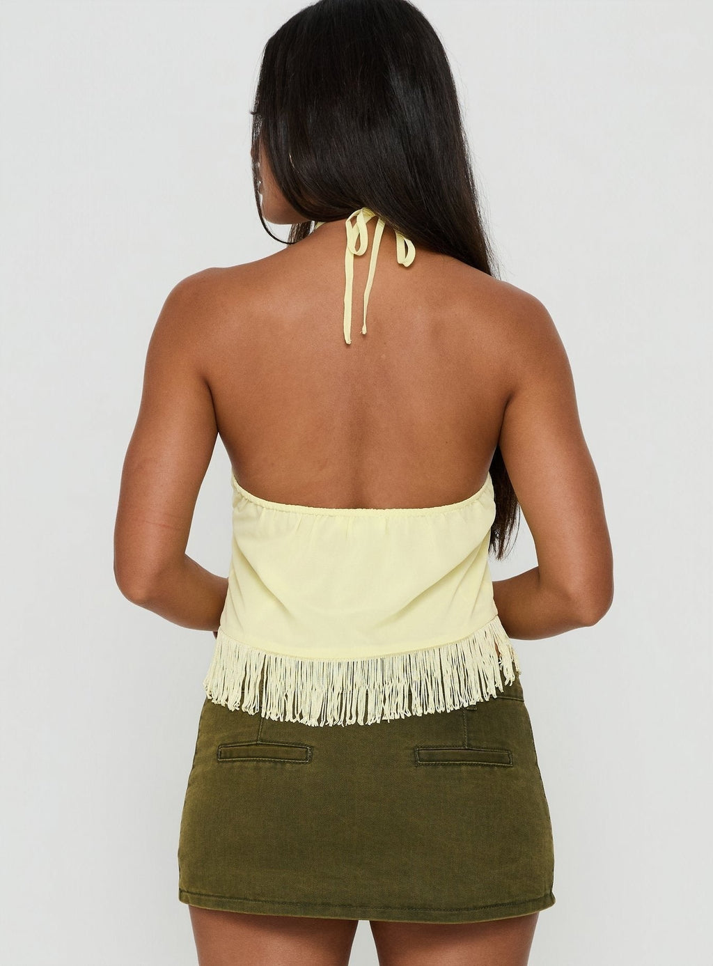 Junaya Arrowneck Fringe Detail Top Lemon
