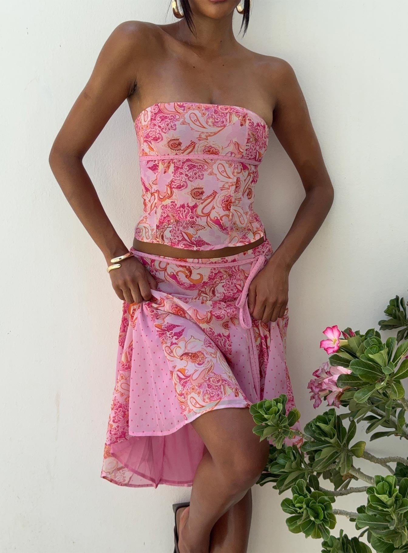 Tipsy Strapless Top Pink Paisley