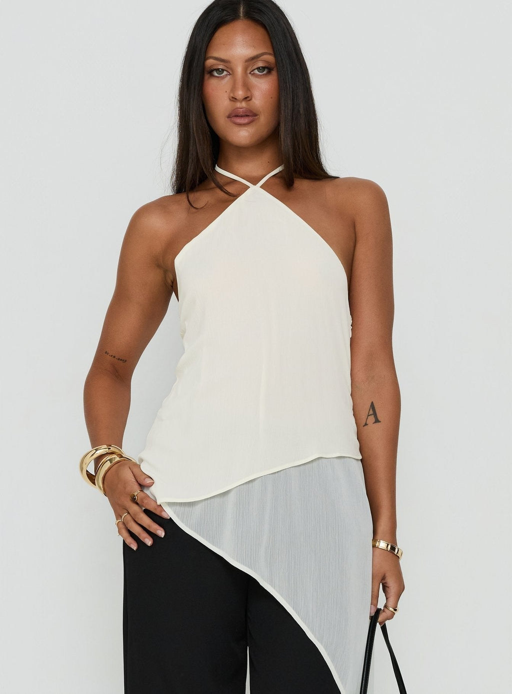 Eternal Optimist Longline Chiffon Arrowneck Top Cream