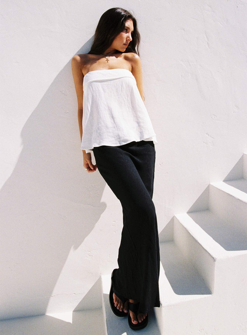 Ethel Strapless Linen Top White