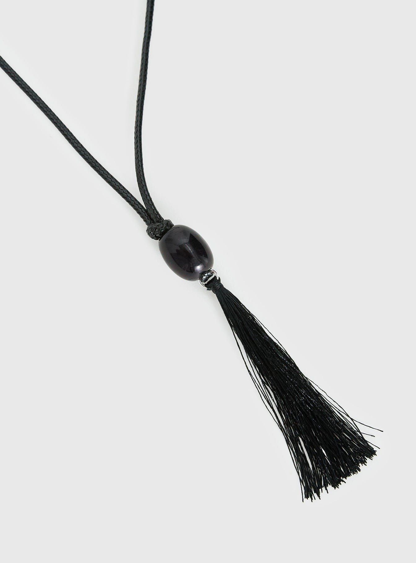 Fight The Feeling Long Tassel Necklace Black