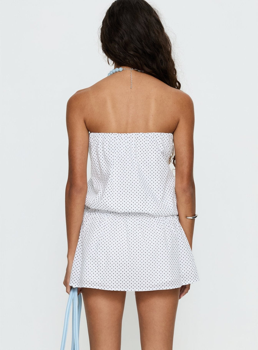 Dannielle Strapless Romper White Polka Dot