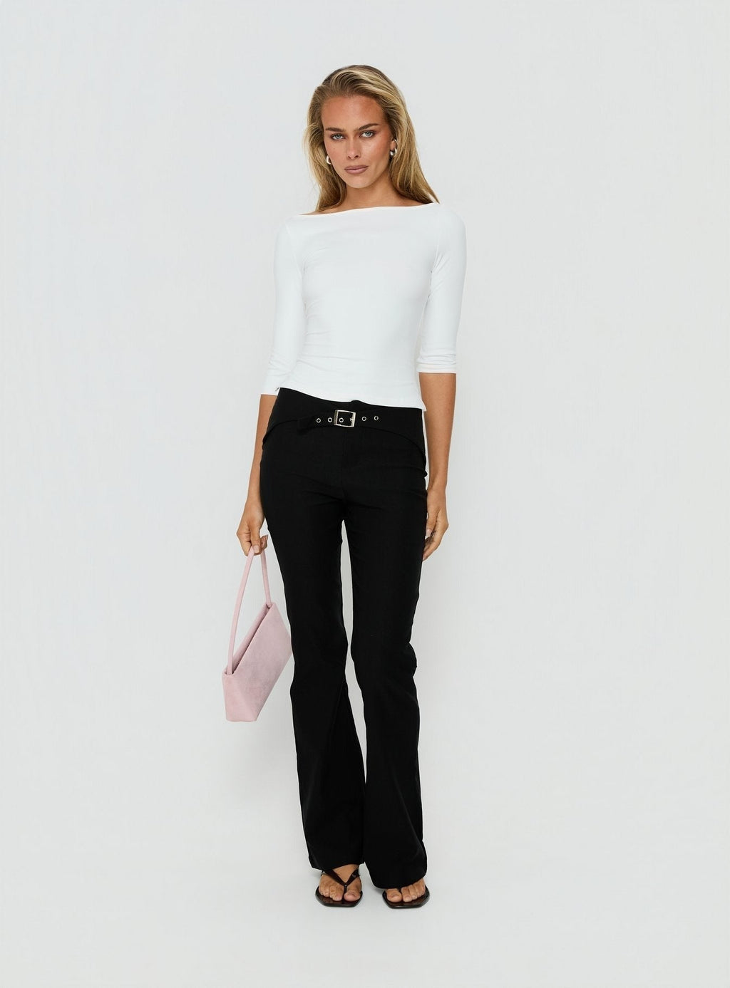 Viridian Belted Flared Pants Black