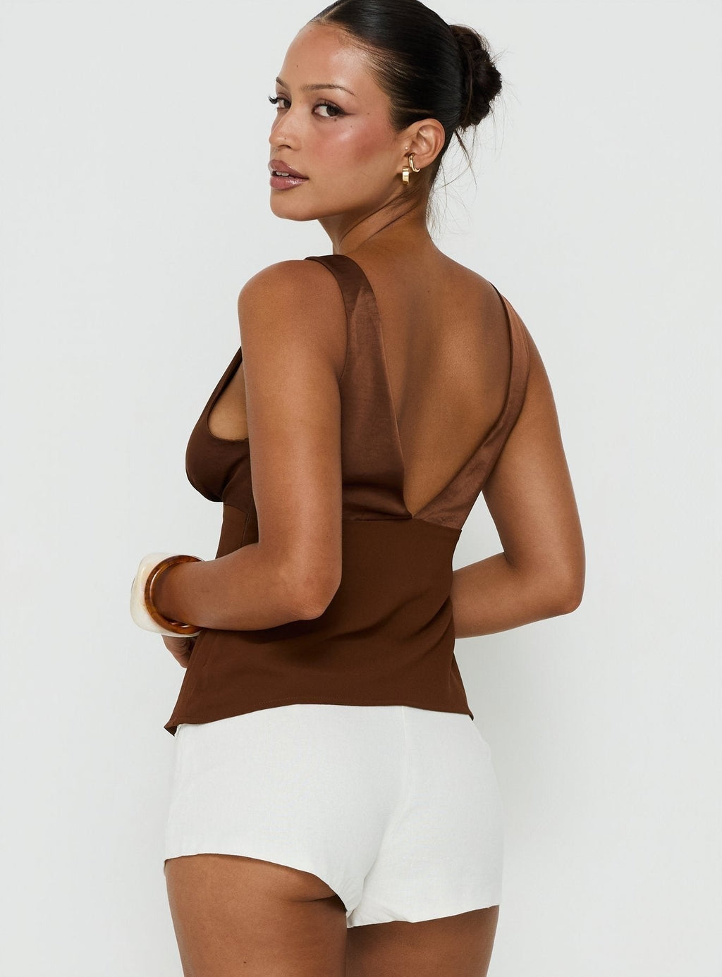 Fast Pace Bead Detail Top Brown