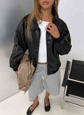 Goldsmith Faux Leather Bomber Jacket Black Petite