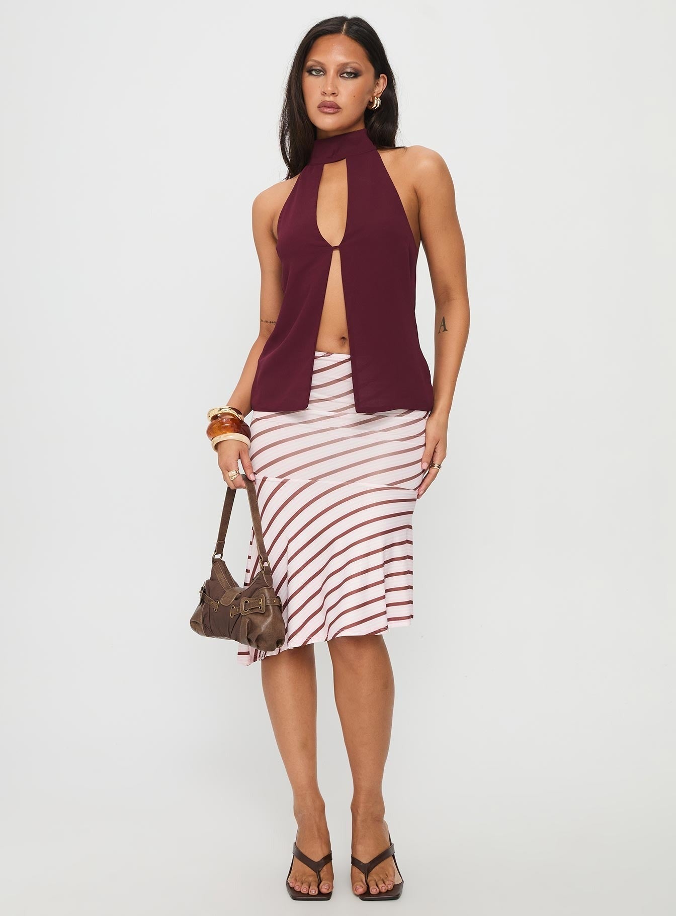 Rhevena Plunge Backless Top Wine
