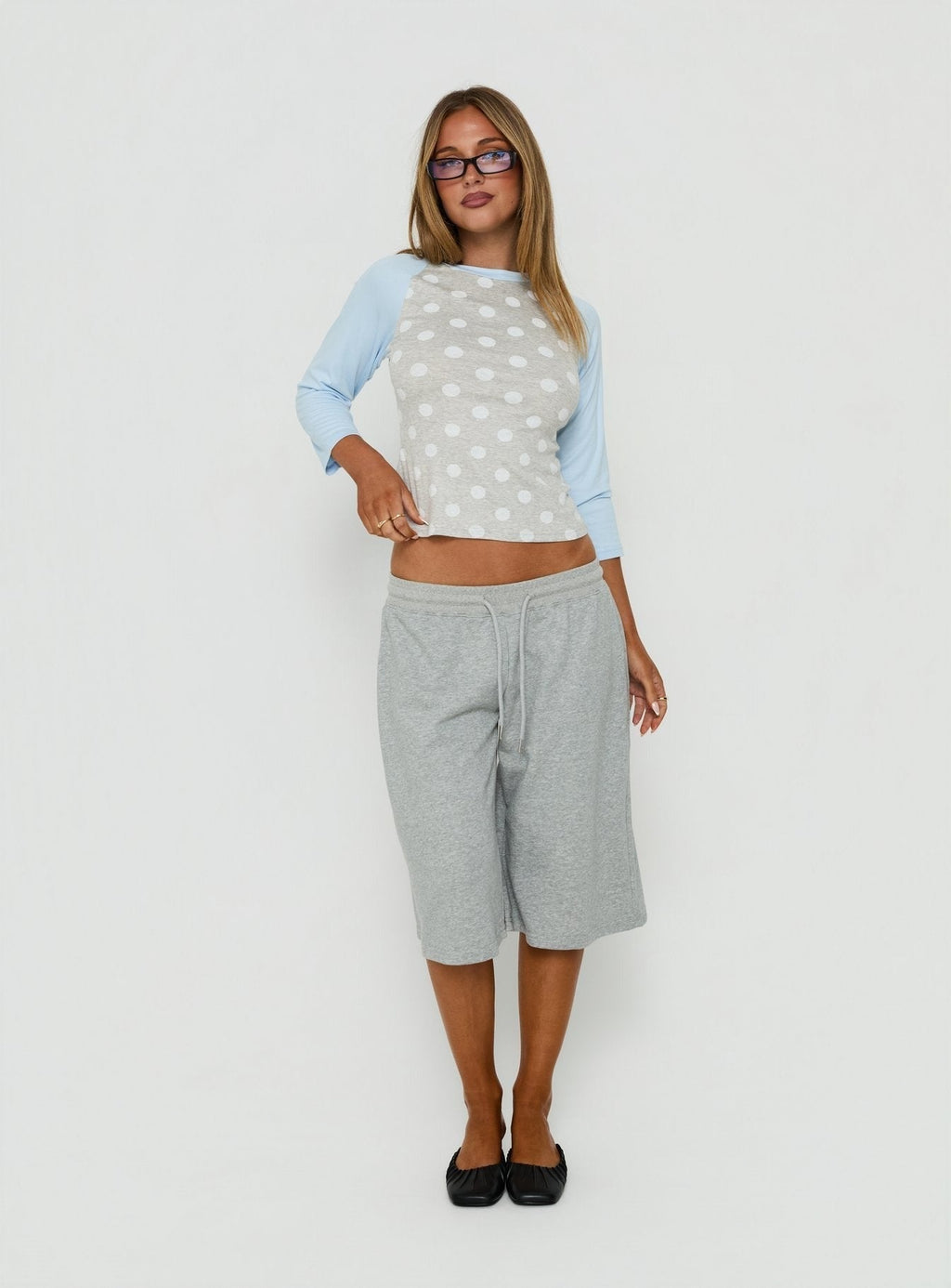 Fabella 3/4 Sleeve Raglan Top Grey Polka / Blue