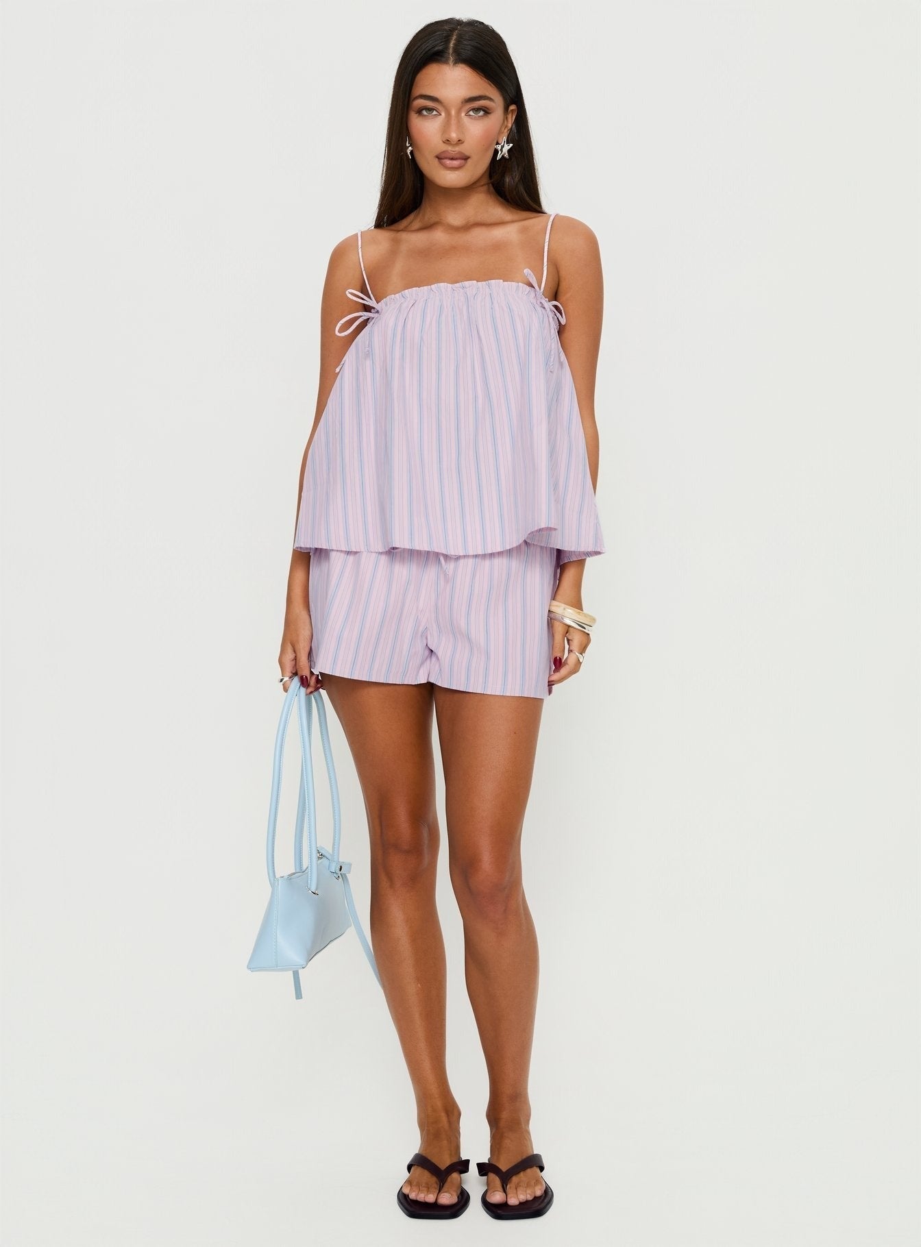 Pepita Drawstring Shorts Pink Stripe