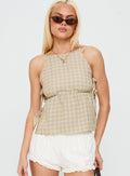 Star Blaze Tie Side Top Green Check