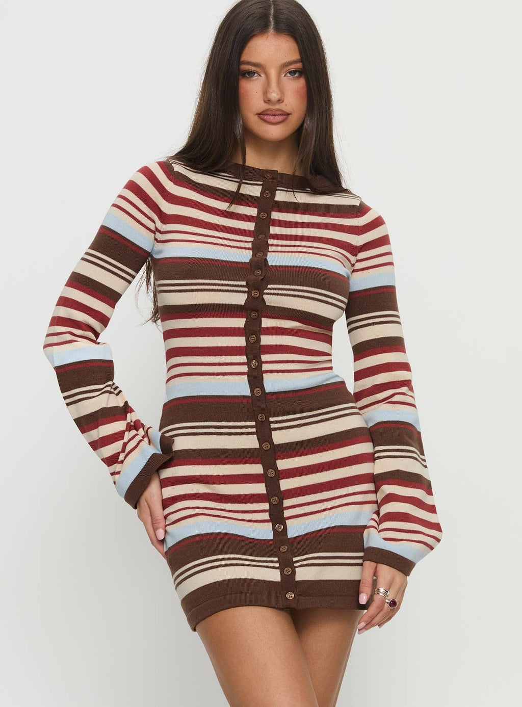 Norelai Long Sleeve Knit Mini Dress Multi Stripe