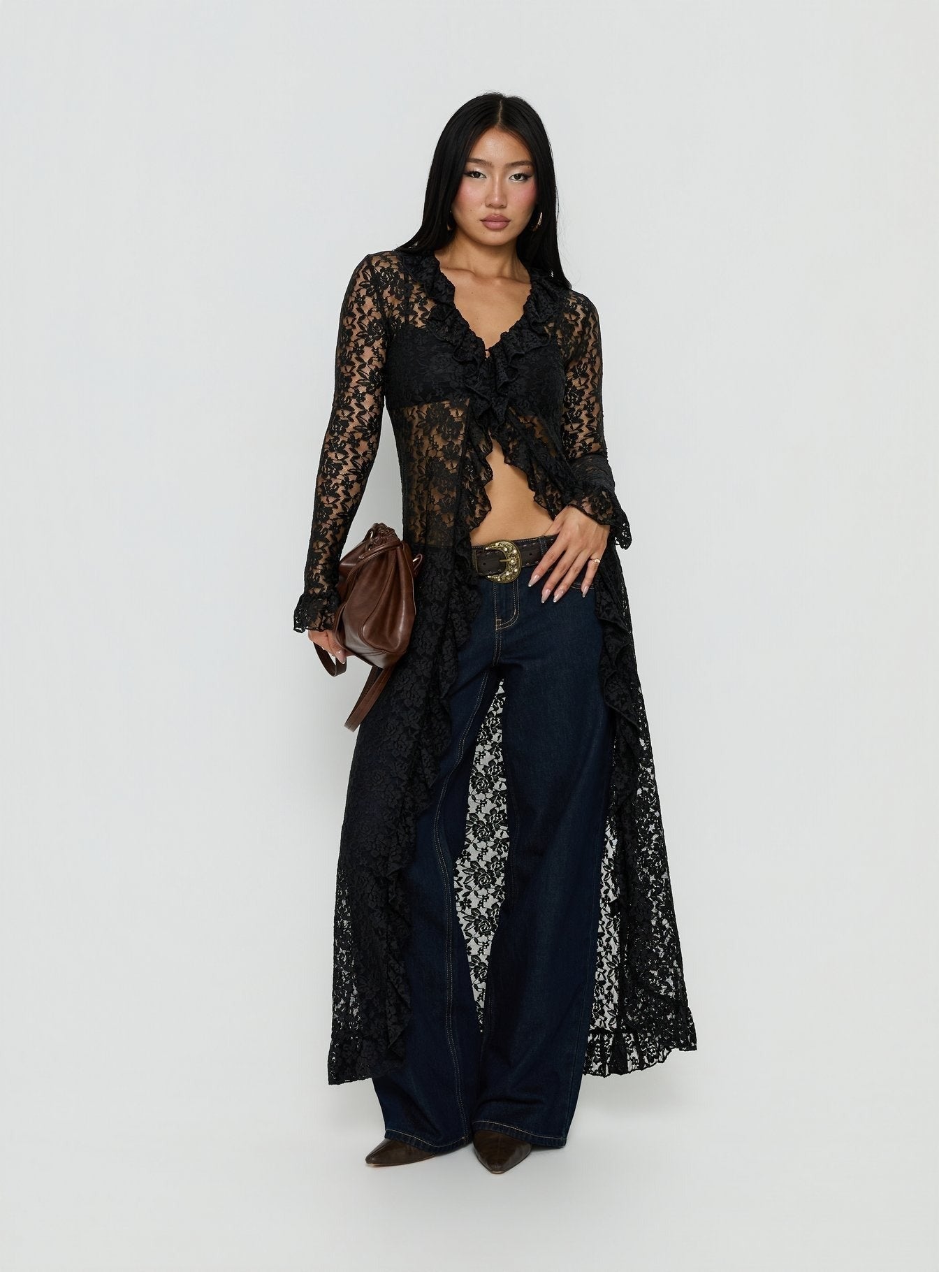 Long Nights Long Sleeve Lace Maxi Dress Noir