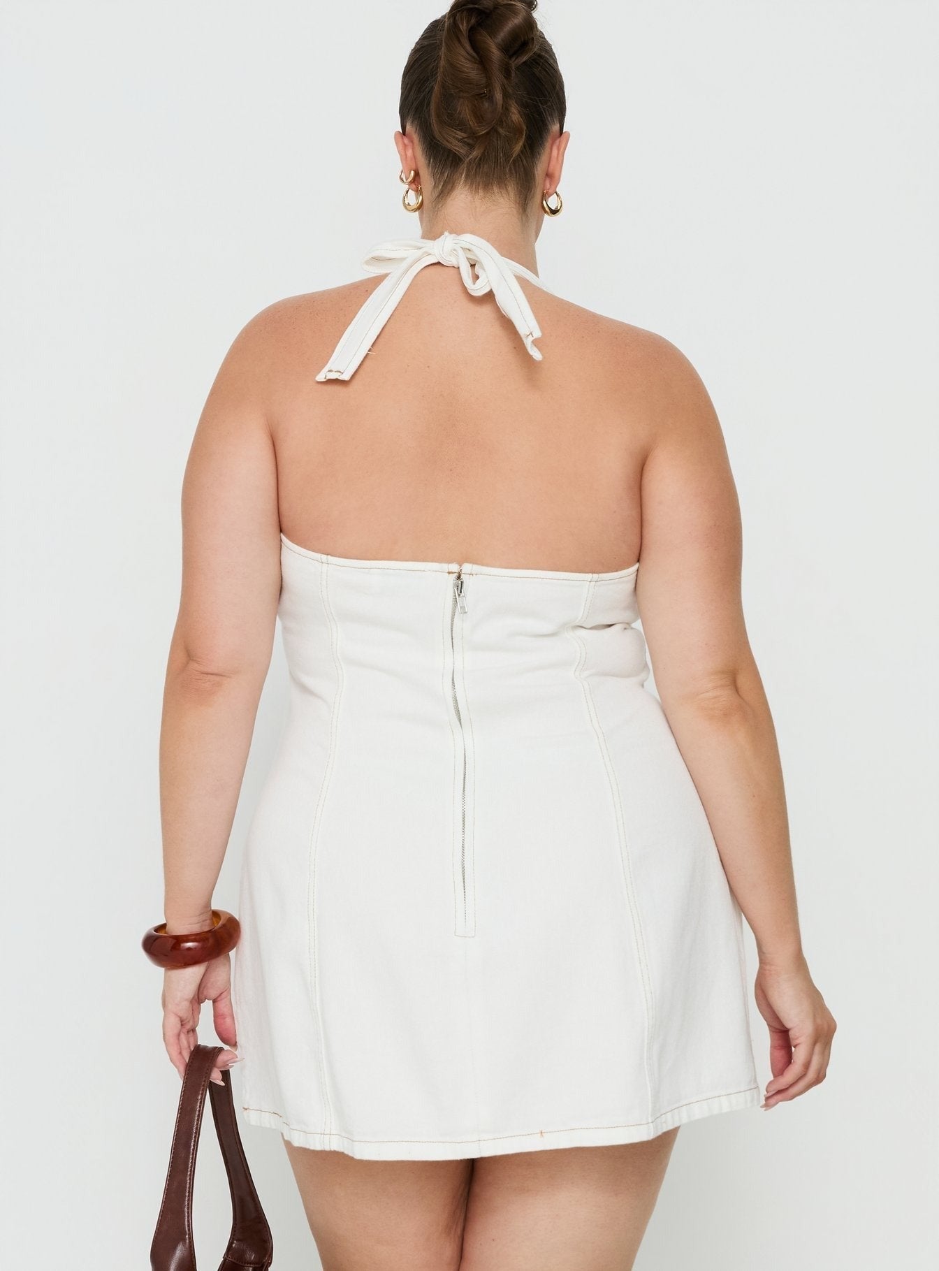 Say Goodnight Denim Halter Mini Dress Cream Curve
