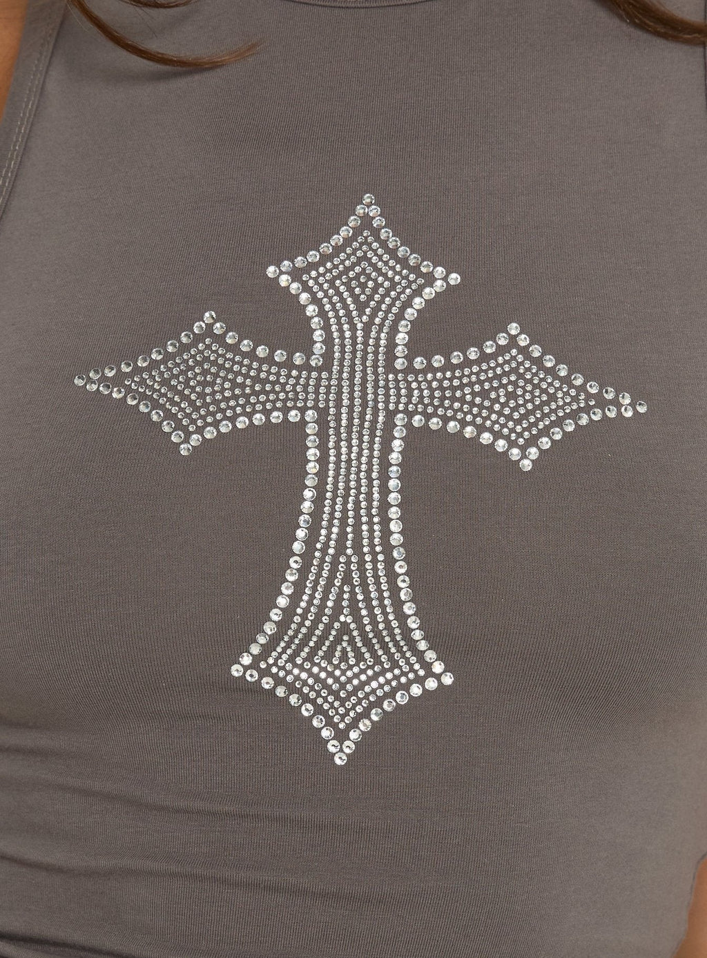 Grunge Girl Bedazzled Graphic Tank Washed Grey