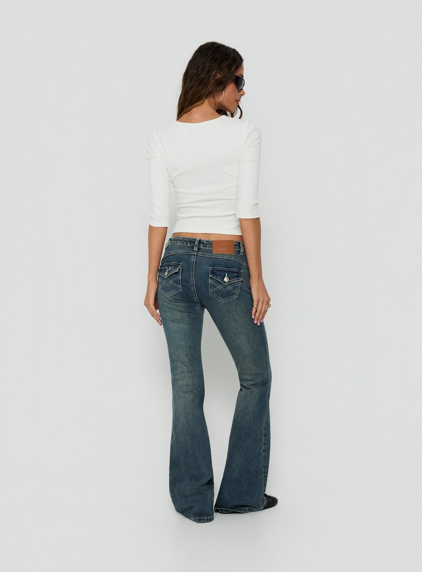 Clynee Ultra Low Rise Bootleg Jeans Dirty Blue