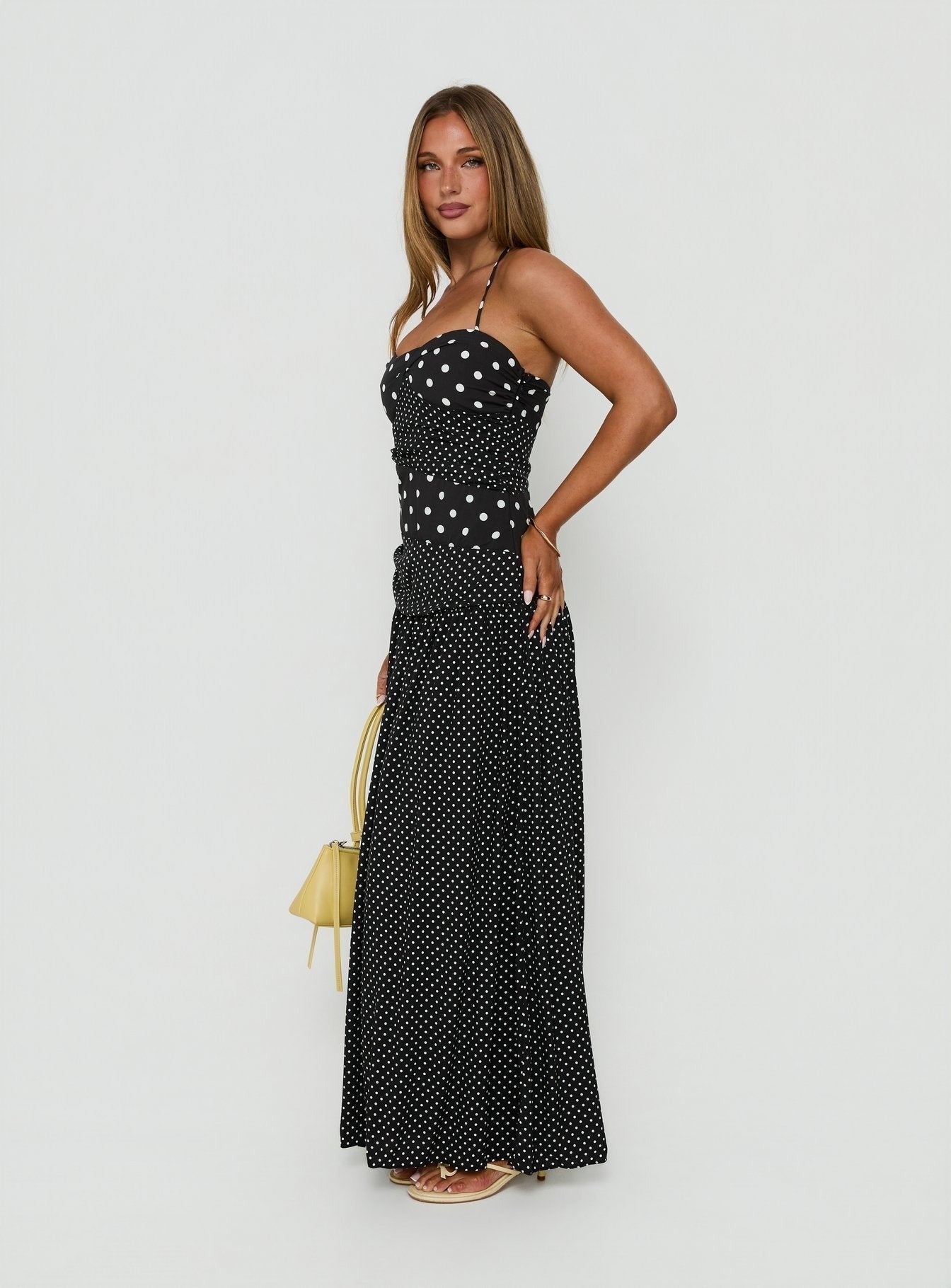 Marguerite Halter Maxi Dress Black / White Polka Dot