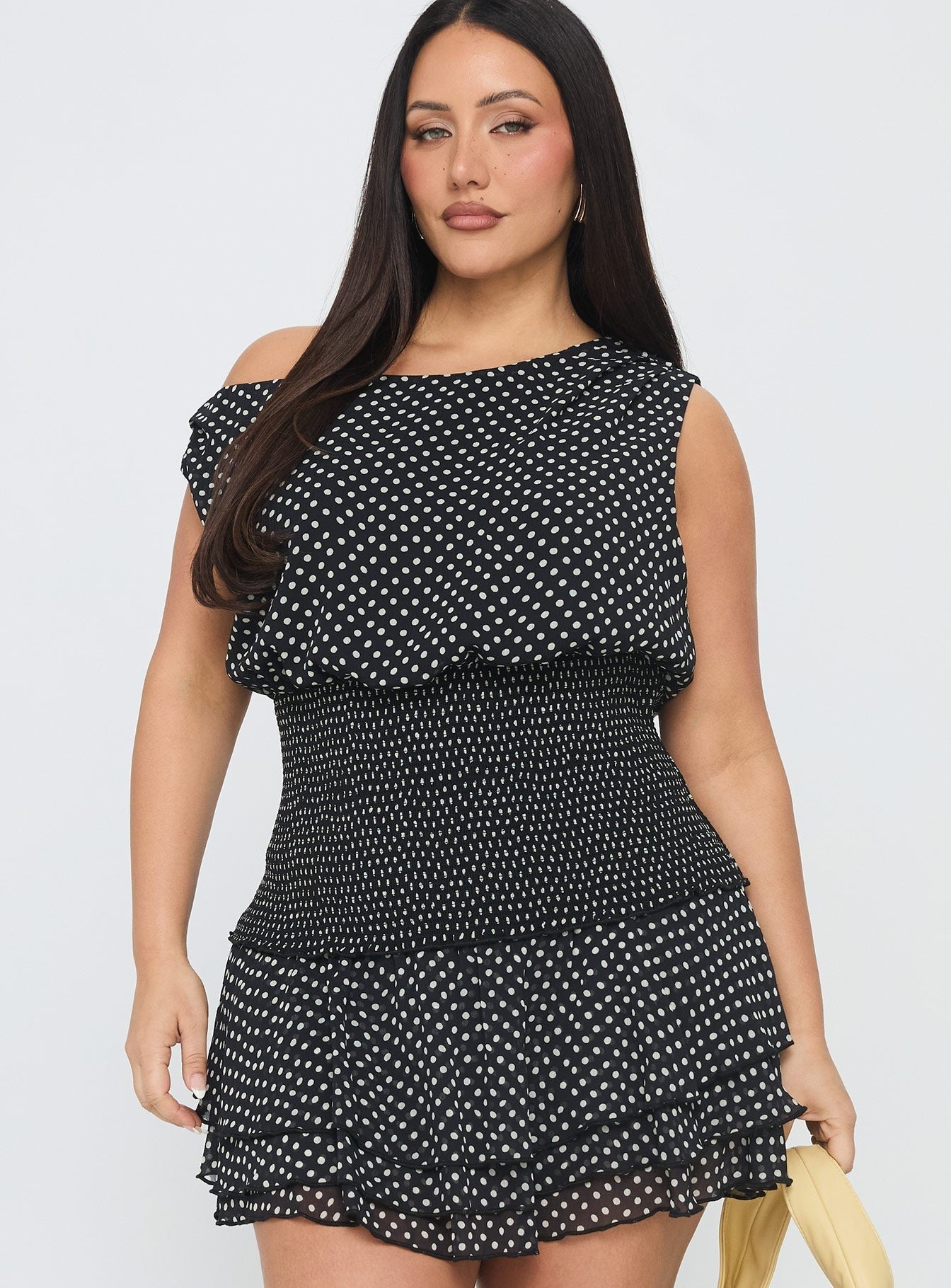 Ready To Party Off Shoulder Top Black Polka Dot Curve