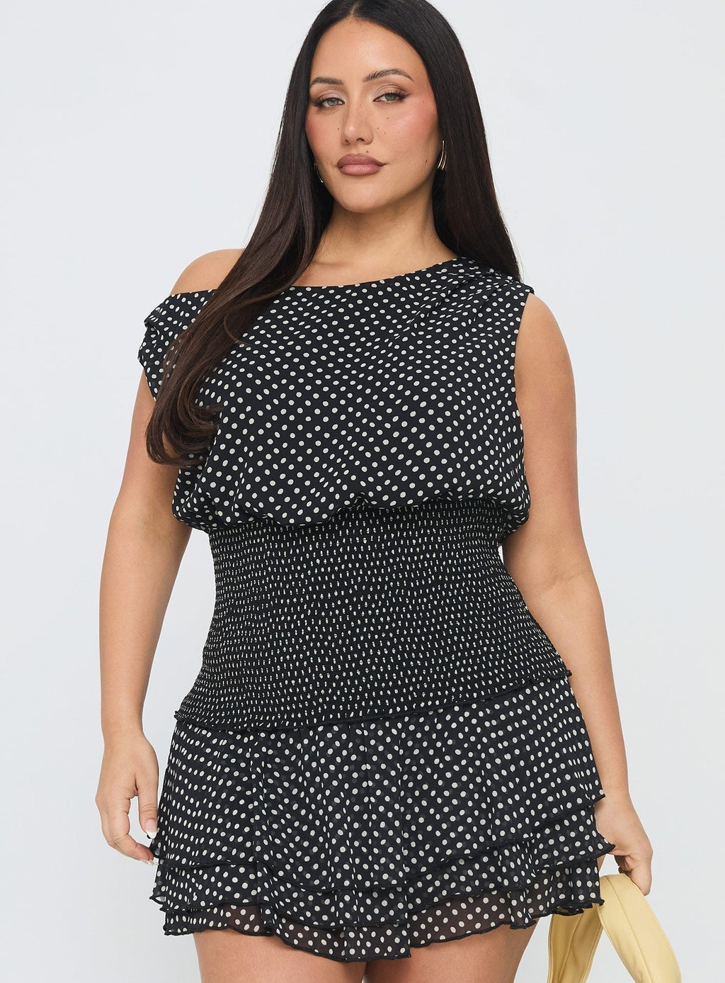 Ready To Party Off Shoulder Top Black Polka Dot Curve