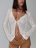 Open Your Heart Tie Detail Long Sleeve Top Cream