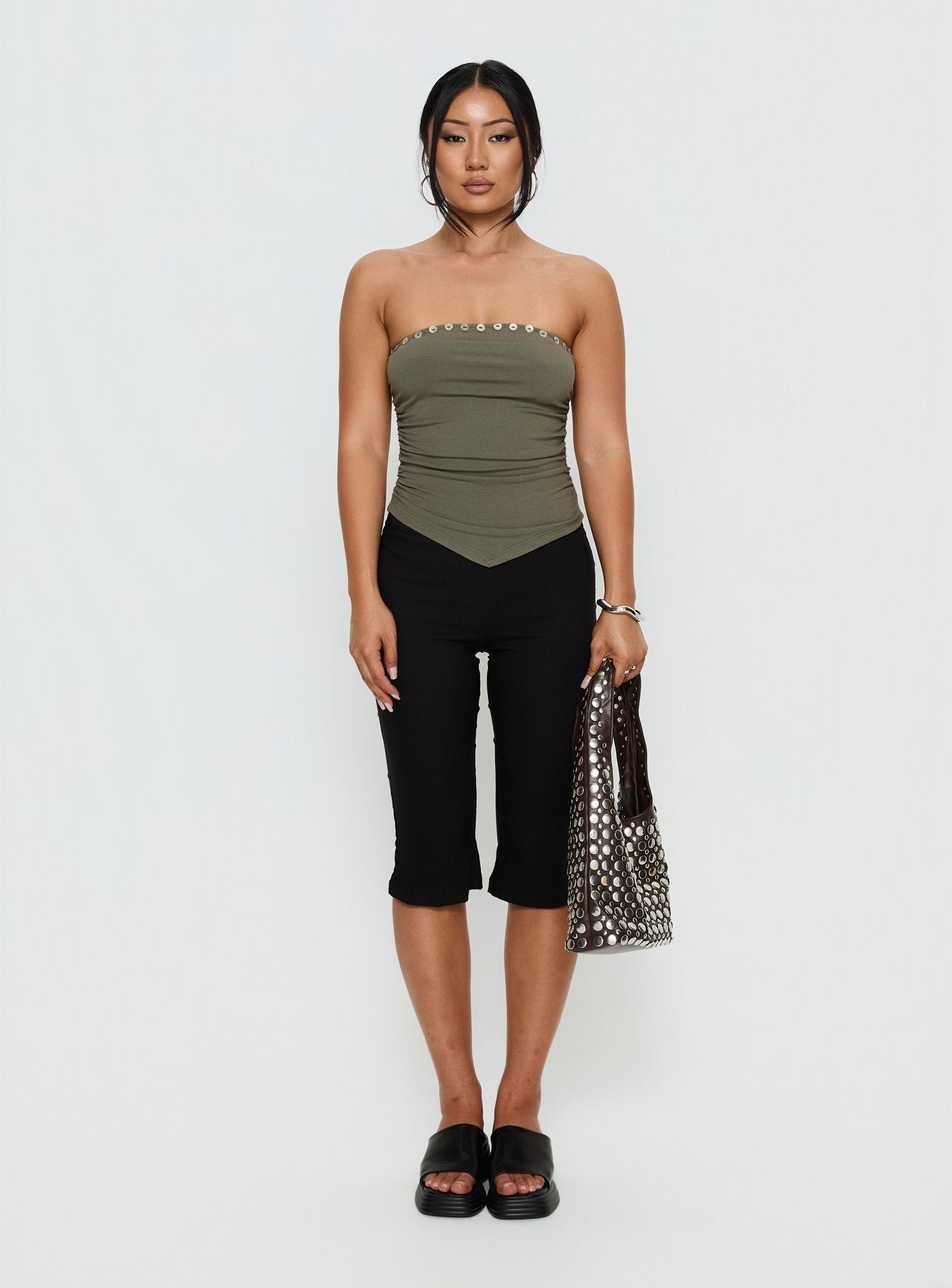 Kellyn Button Detail Strapless Top Green
