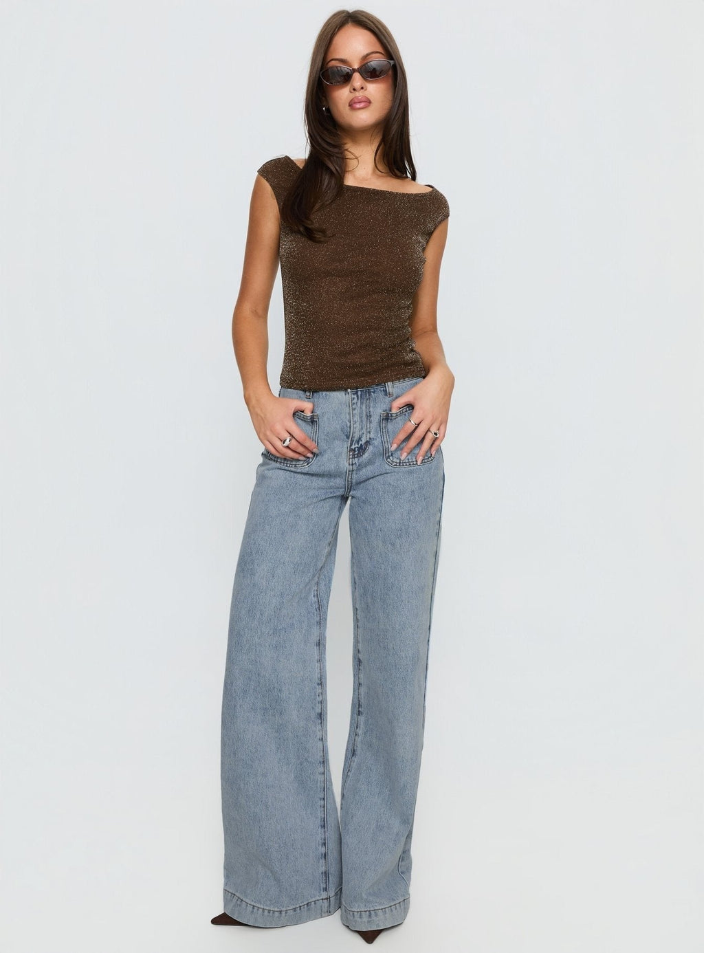 Goldie High Rise Wide Leg Pocket Jeans Light Wash