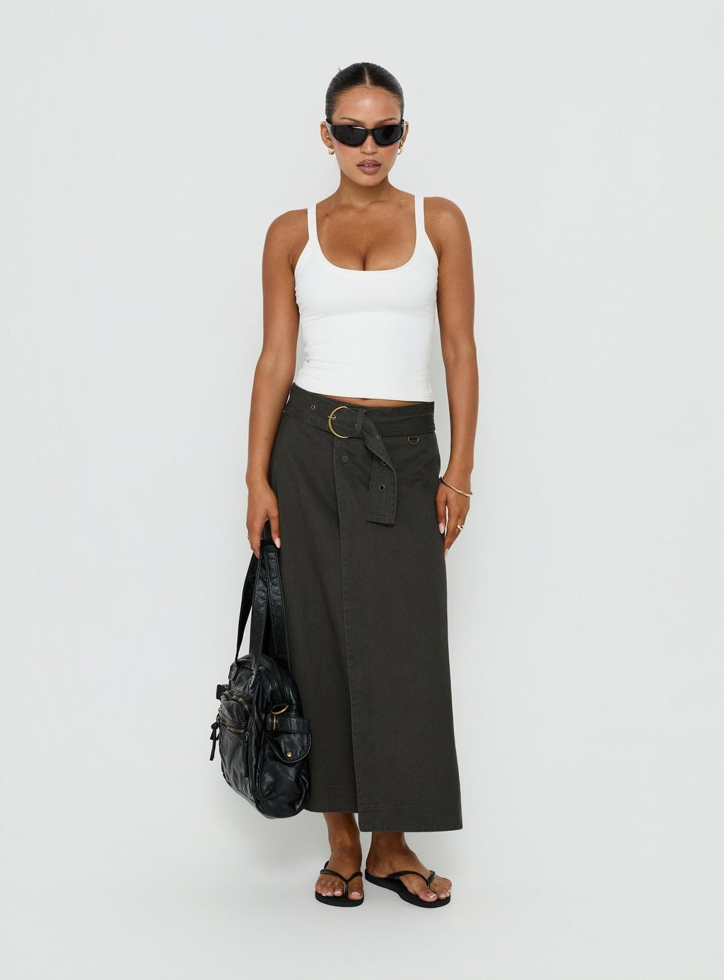 True Visions Belted Maxi Skirt Charcoal