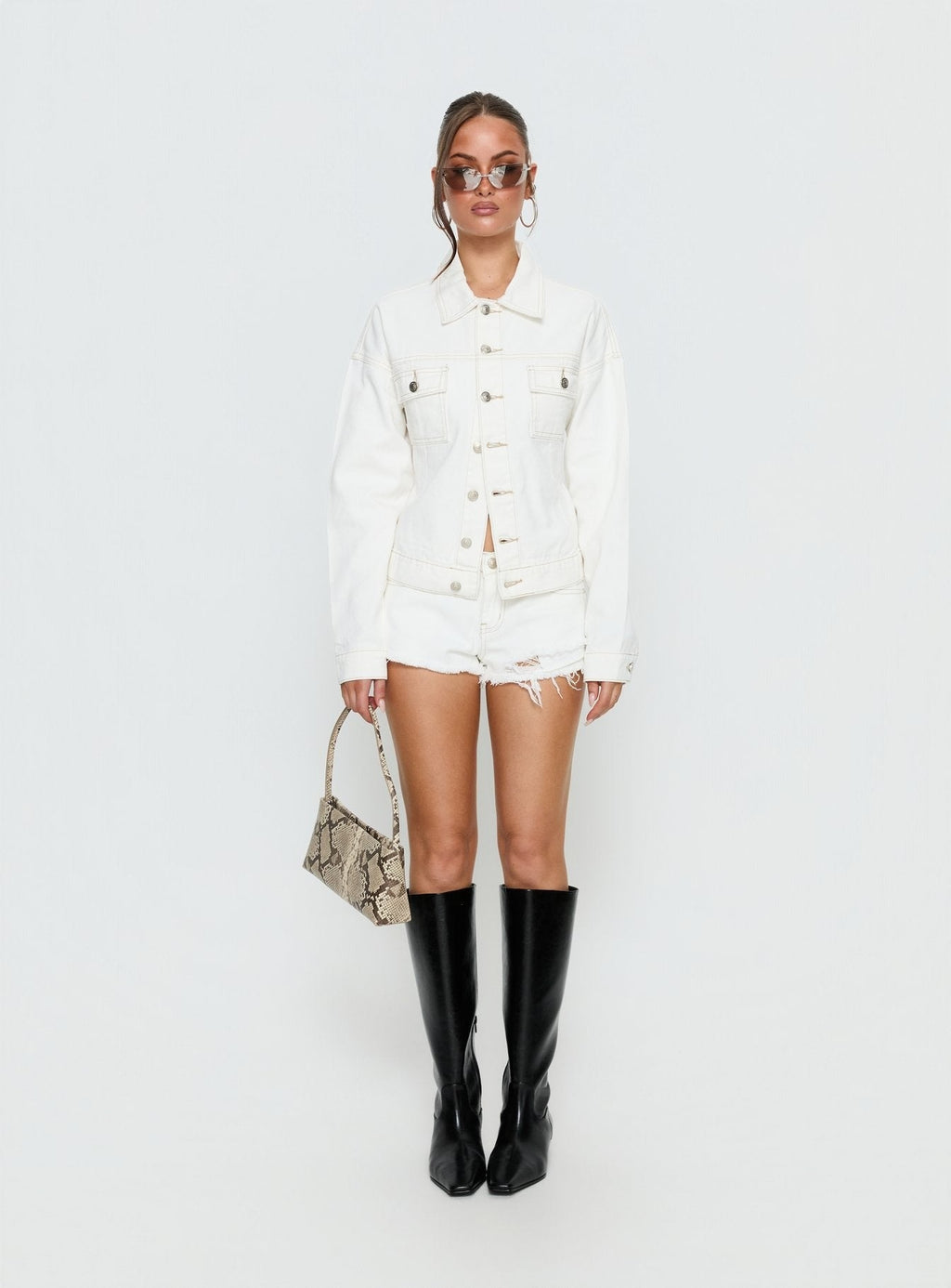Caresse Cinched Denim Jacket White