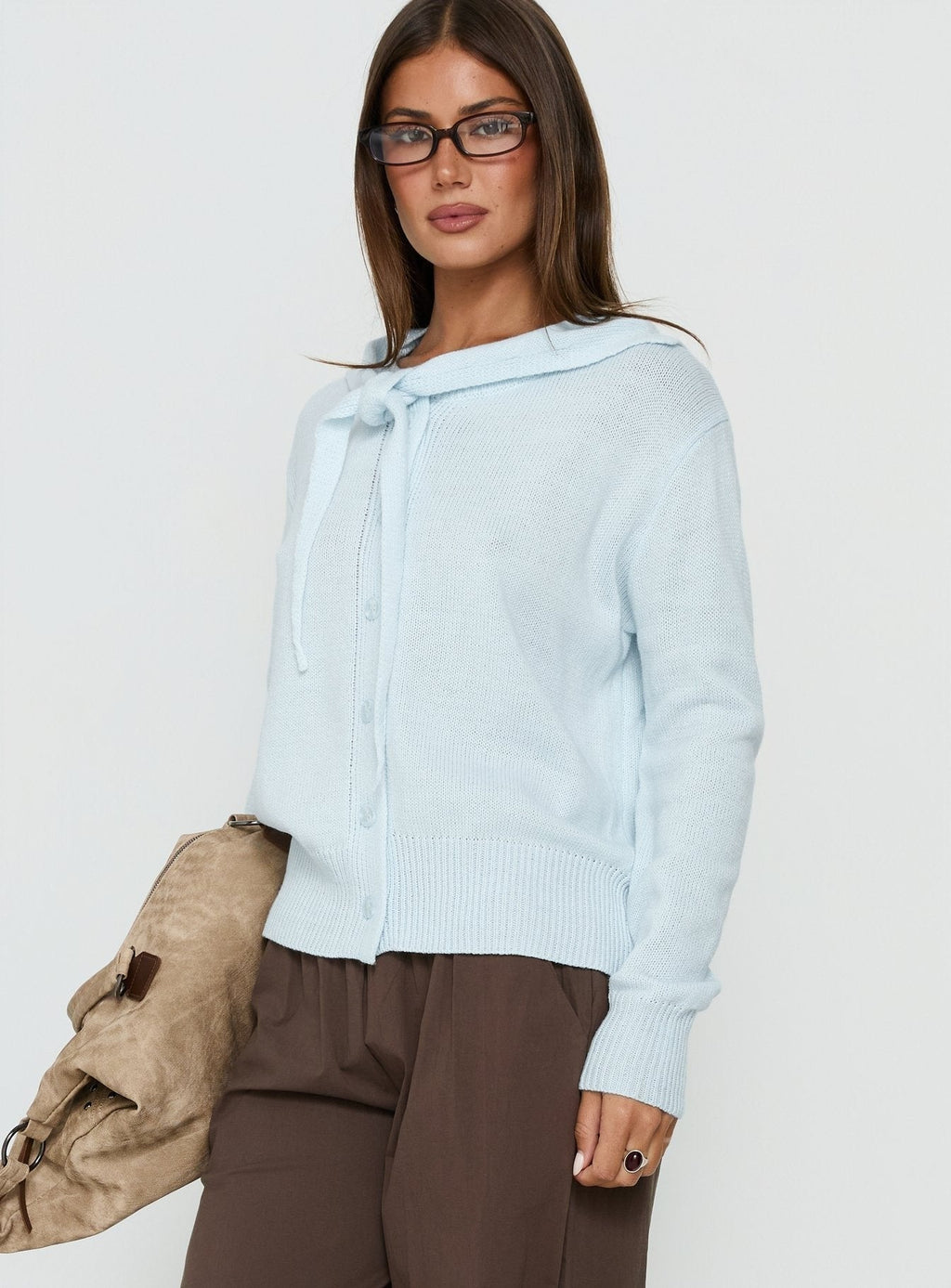 Pippy Scarf Tie Sweater Light Blue
