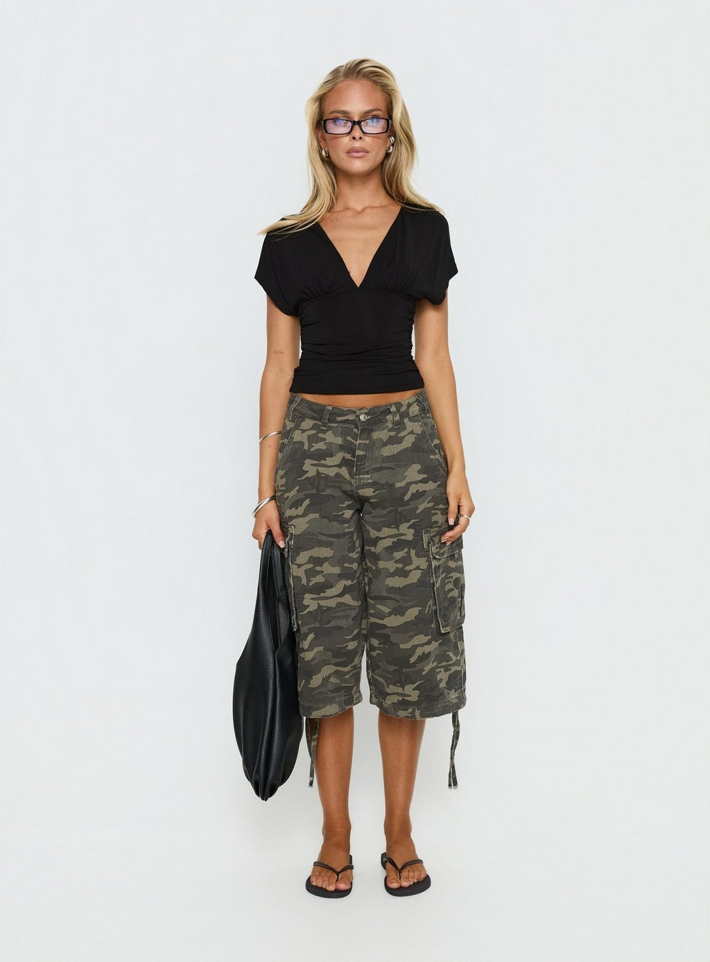 Mattey Cinched V Neck Top Black