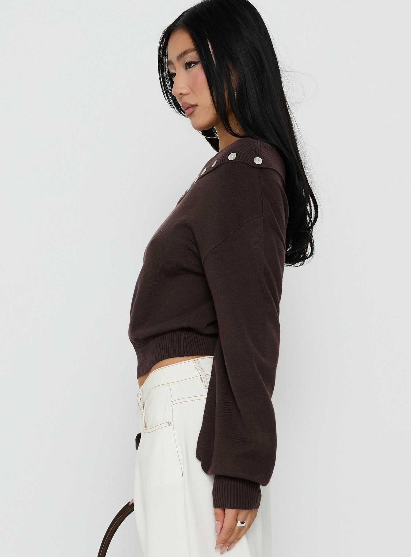 Kloud Off Shoulder Foldover Sweater Brown