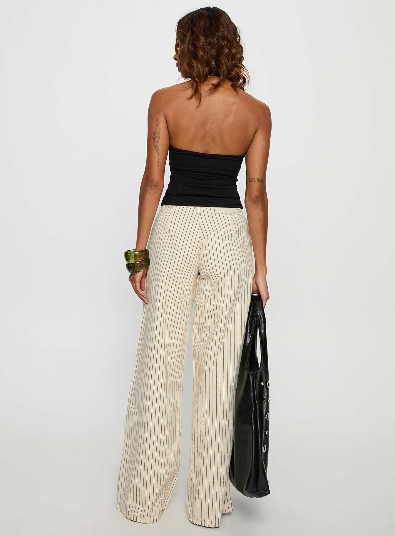 Frankee Wide Leg Mid Rise Denim Jeans Cream Stripe