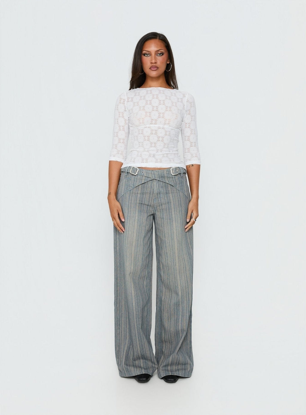 Seraphim Textured 3/4 Sleeve Top White
