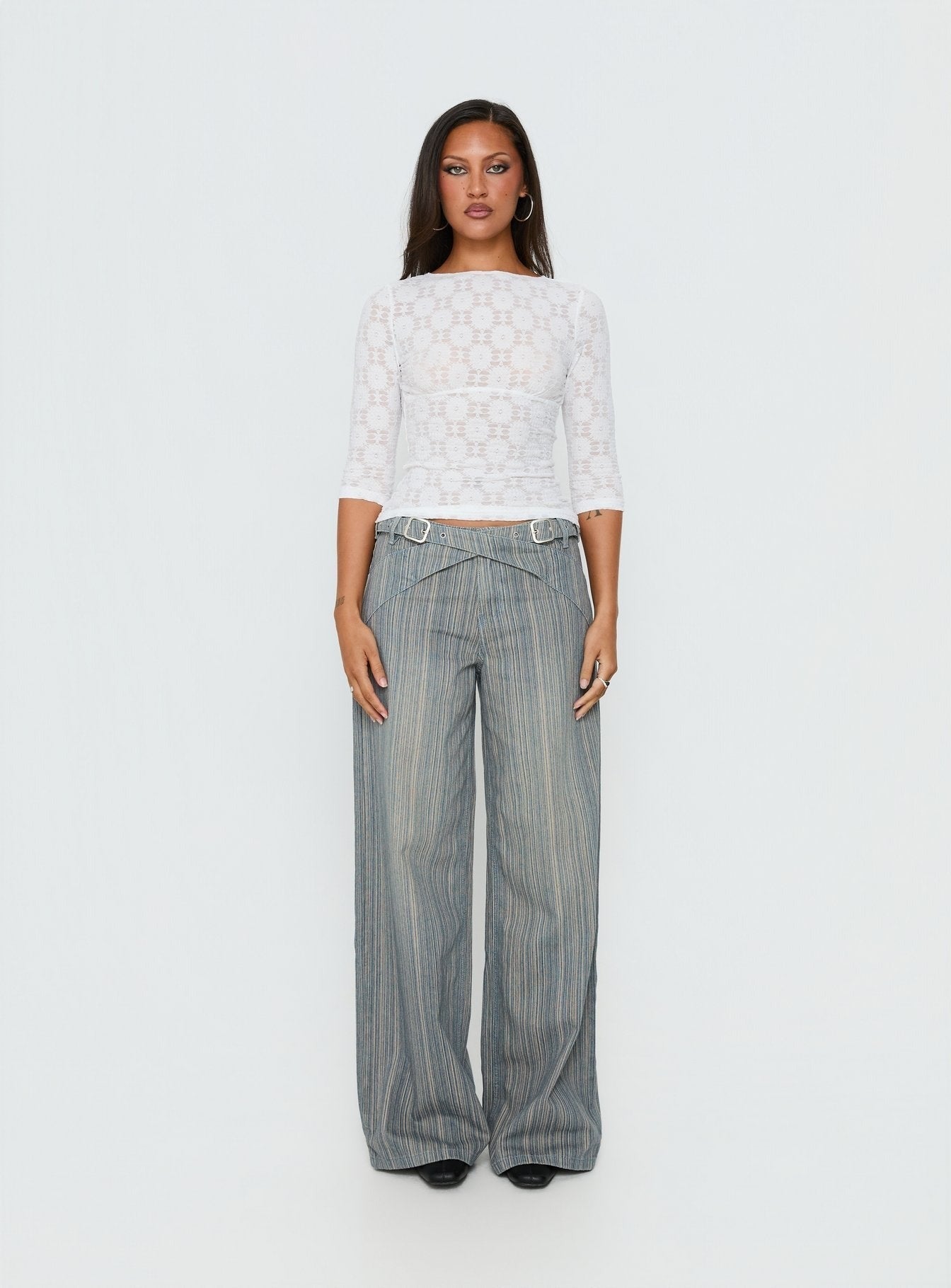Seraphim Textured 3/4 Sleeve Top White