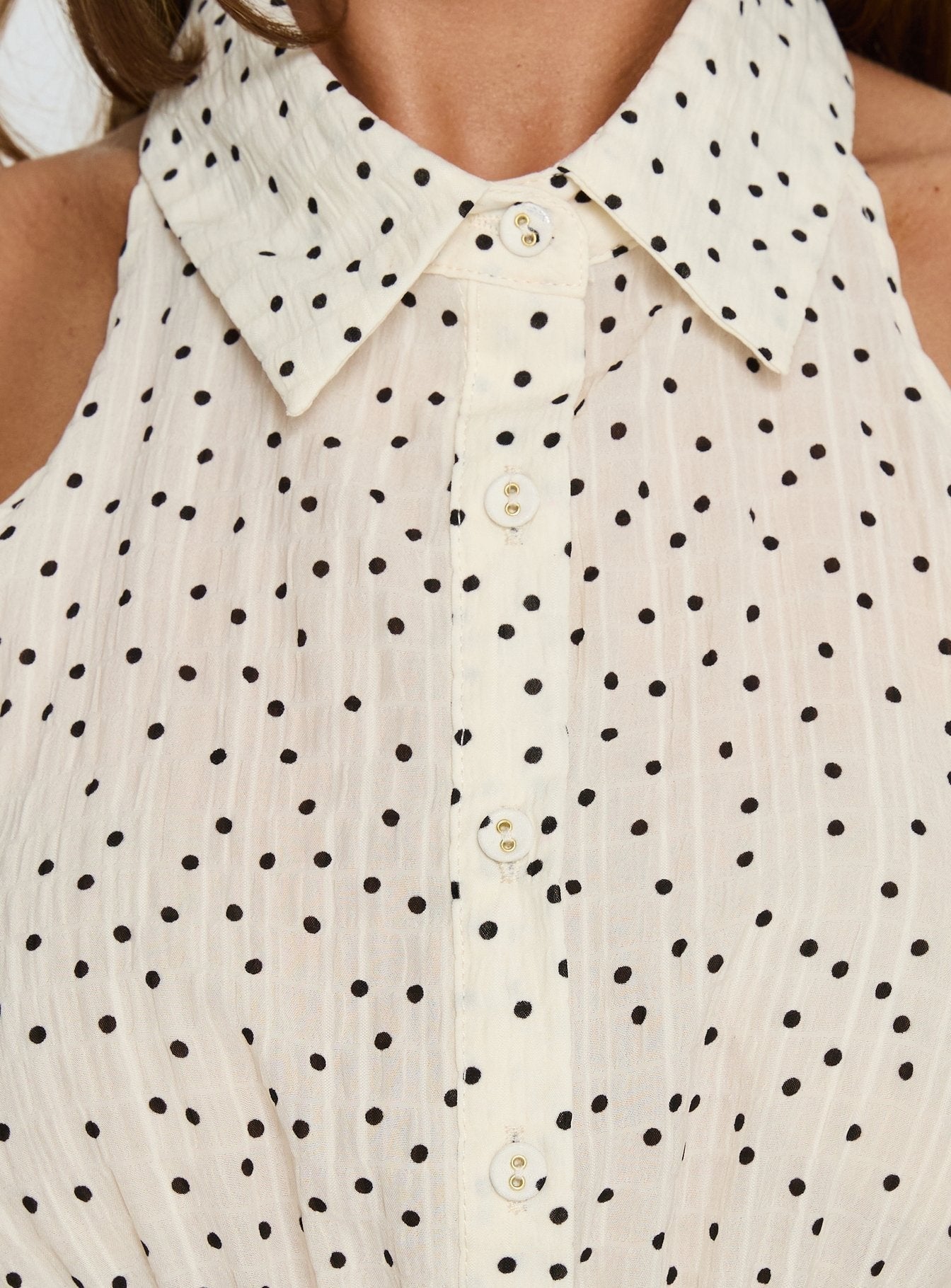 As You Are Shirred Halter Top Cream Polka