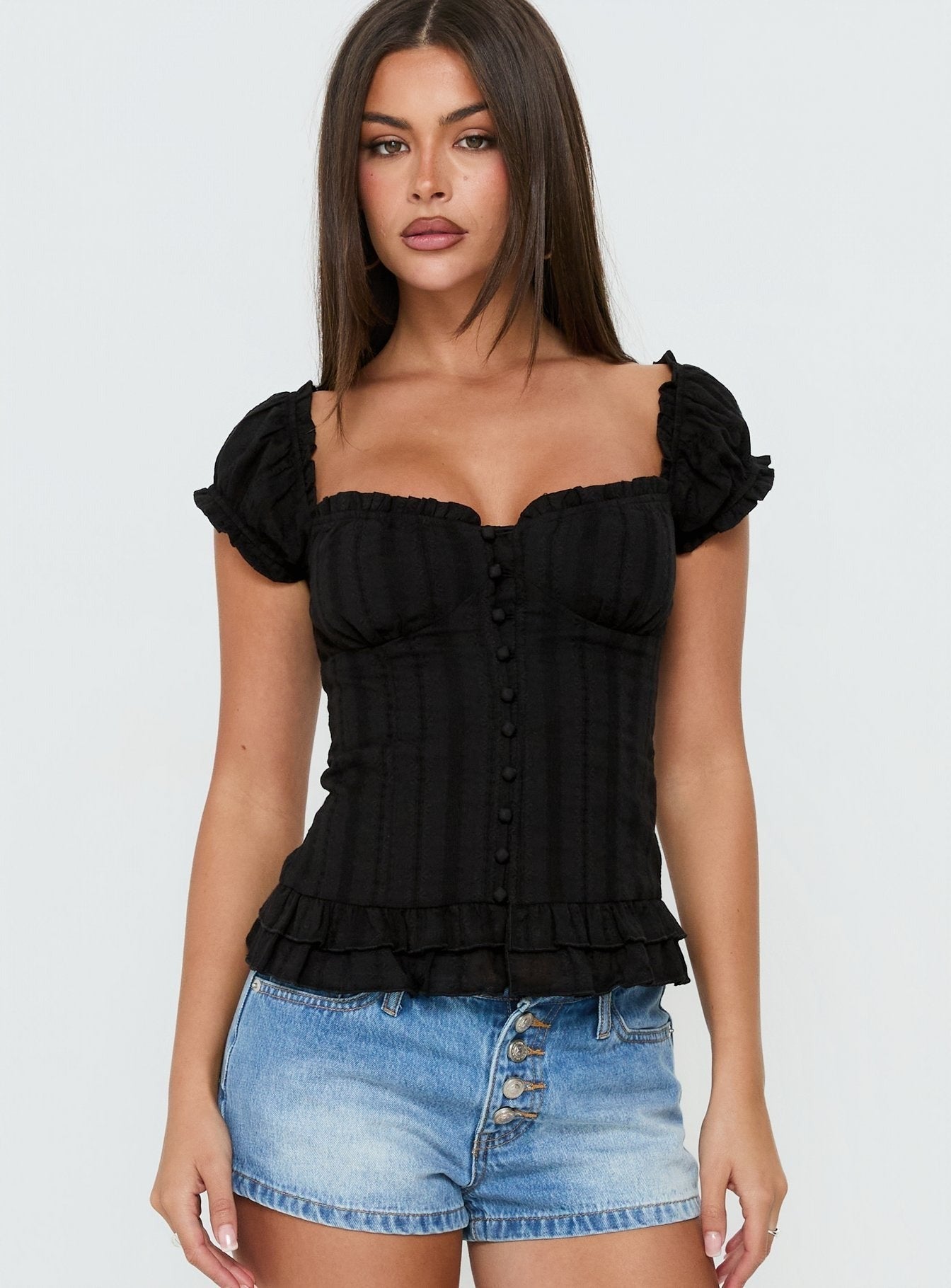 Suiter Frill Detail Top Black