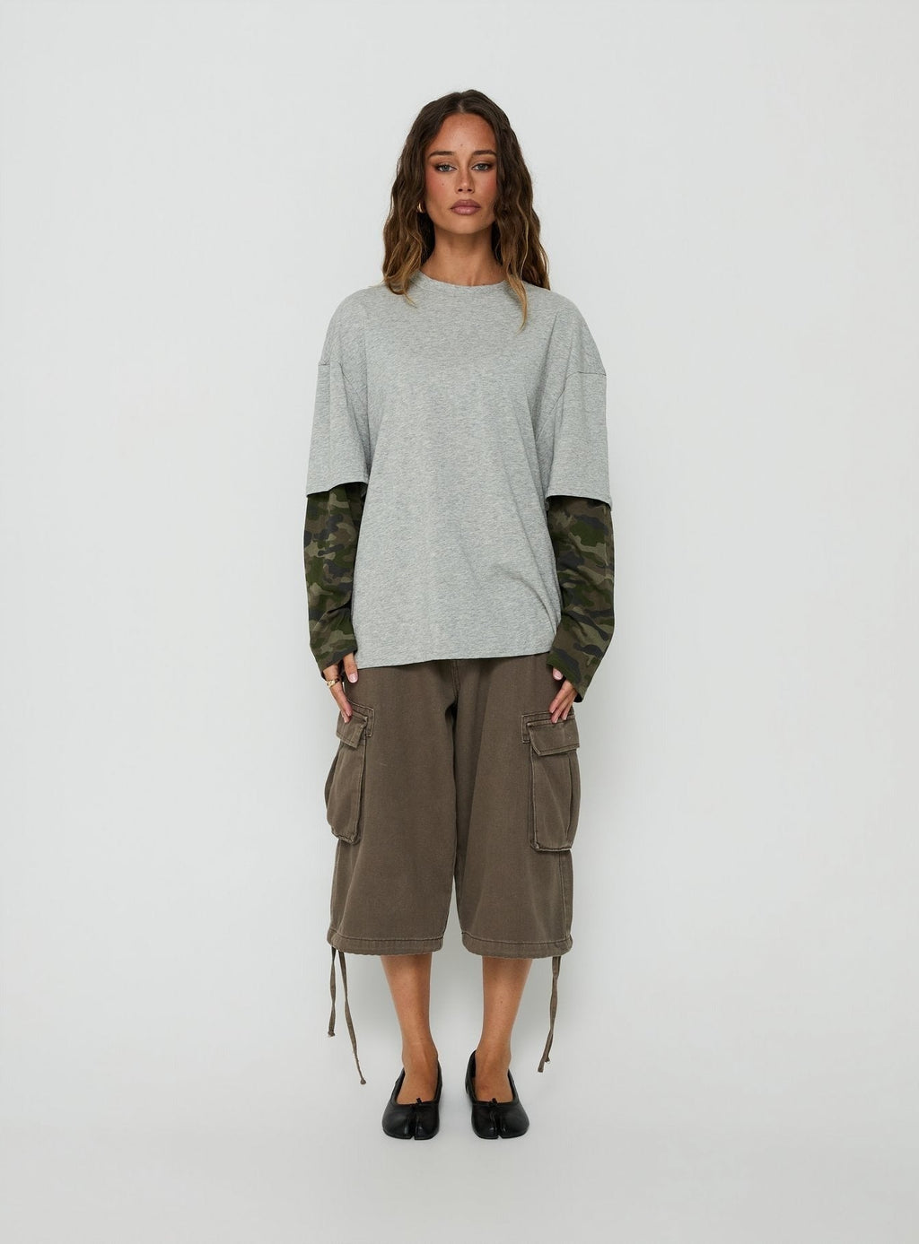 Ryann Long Sleeve Layered Top Grey / Camo