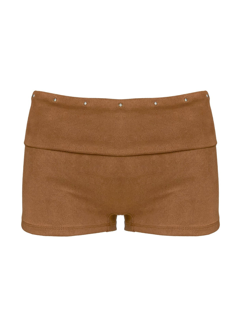 Upgraded Stud Detail Faux Suede Shorts Brown